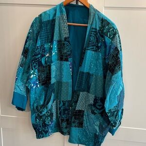 Teal Patchwork Kimono Jacket